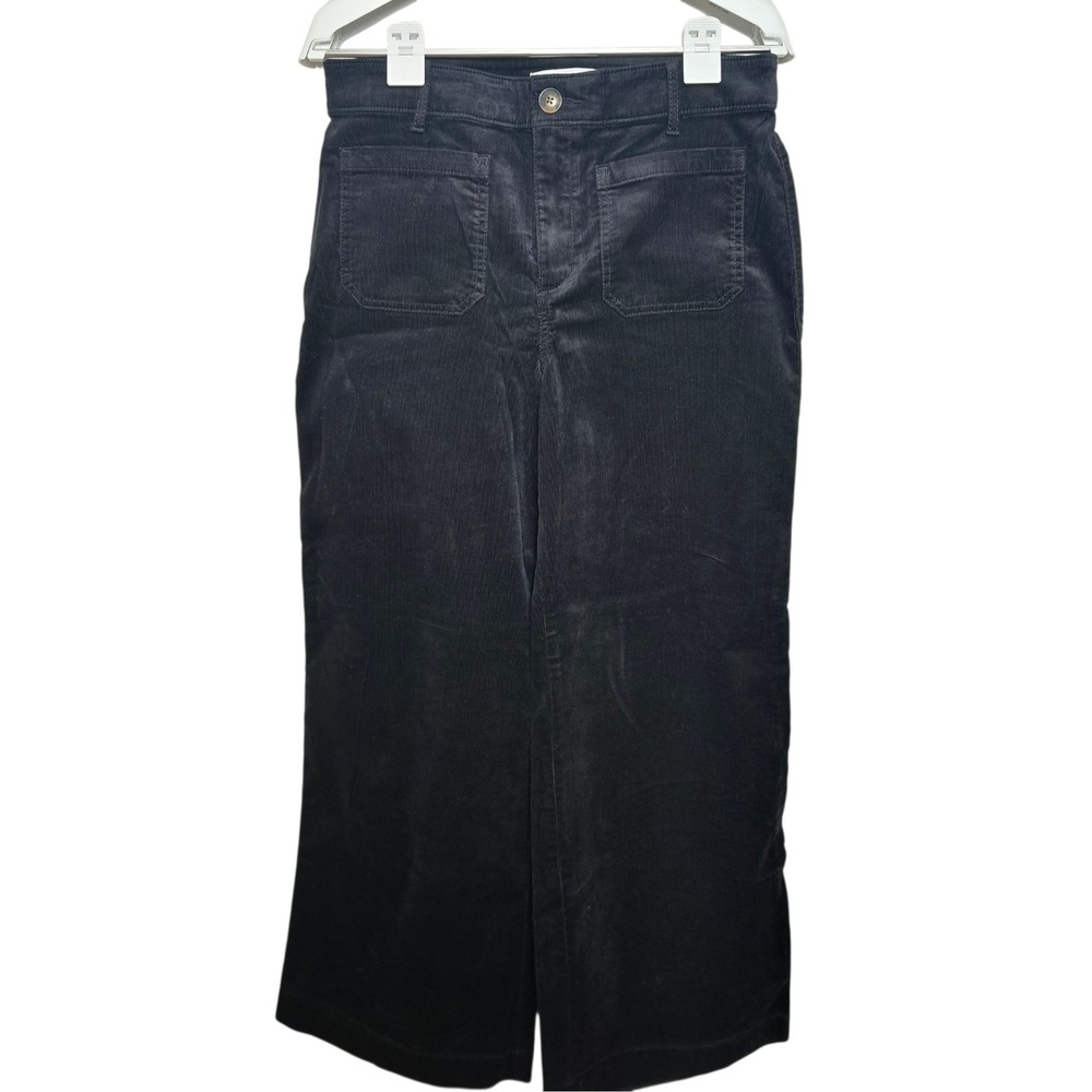 LOFT Palmer Wide Leg Corduroy Pants Sz 8 Curvy Black Patch Pocket Chic High Rise